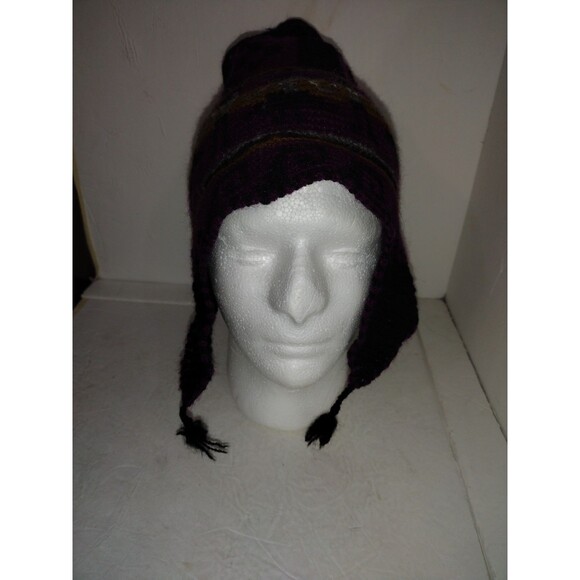 Vintage Columbia Adult Unisex Wool Alpaca Blend Winter Beanie Purple Blk Copper - Picture 11 of 11